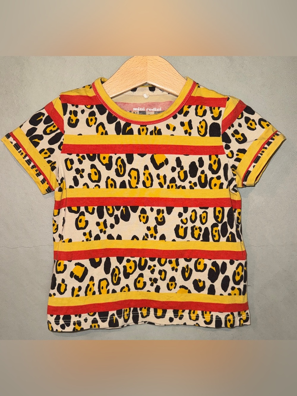 Mini Rodini organic cotton leopard print stripe short sleeve shirt  80/86 9-18